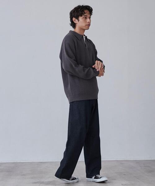 coen（コーエン）の「ルーズシルエットアゼ編みスキッパーニット（WEB限定カラー）（ニット/セーター・メンズ・ブラック/ダークグレー/モカ・S/M/L/XL）」の12枚目の写真