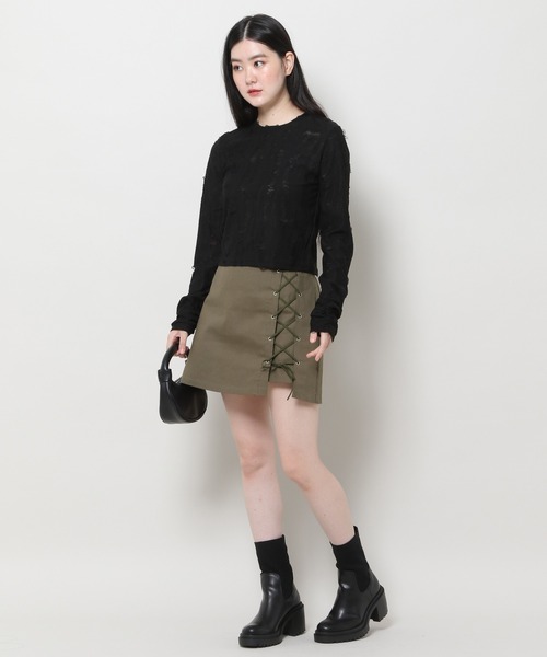 3.3 Field Trip （3.3フィールドトリップ）の「3.3 Field Trip／ストラップミニスカート 2991076（スカート・レディース・ブラック/カーキ・FREE）」の13枚目の写真