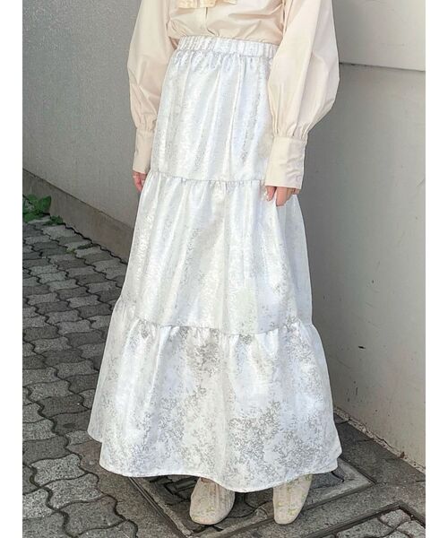 merry jenny（メリージェニー）の「shinyフレアスカート（スカート・レディース・オフホワイト/グリーン・FREE）」の6枚目の写真