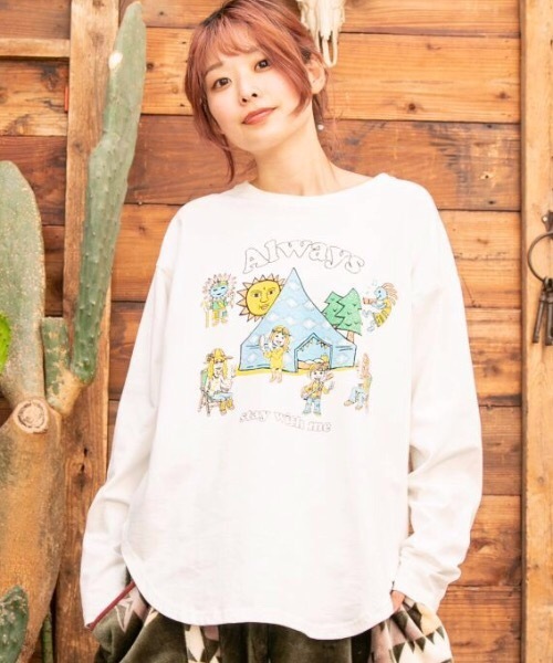 チャイハネ(チャイハネ)の「【チャイハネ】Amina×POP FIRE ポップティTシャツ(Tシャツ/カットソー・レディース・パープル/イエロー/ターコイズブルー/ホワイト/ブラウン・FREE)」の2枚目の写真