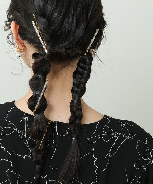 セール】シンプル パール ビジュー スタイリッシュ ヘアピン 5本セット 
