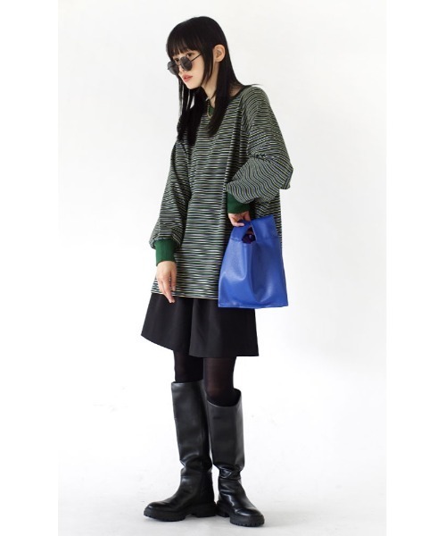 MIMIMEMETE(ミミメメット)の「ボーダーフリース ビッグプルオーバー(Tシャツ/カットソー・レディース・ブラウン/グリーン・フリー)」の7枚目の写真