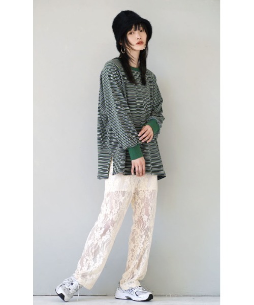 MIMIMEMETE(ミミメメット)の「ボーダーフリース ビッグプルオーバー(Tシャツ/カットソー・レディース・ブラウン/グリーン・フリー)」の10枚目の写真