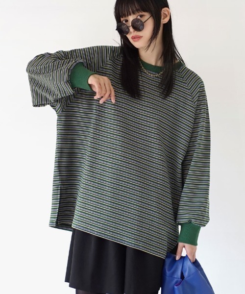 MIMIMEMETE(ミミメメット)の「ボーダーフリース ビッグプルオーバー(Tシャツ/カットソー・レディース・ブラウン/グリーン・フリー)」の8枚目の写真