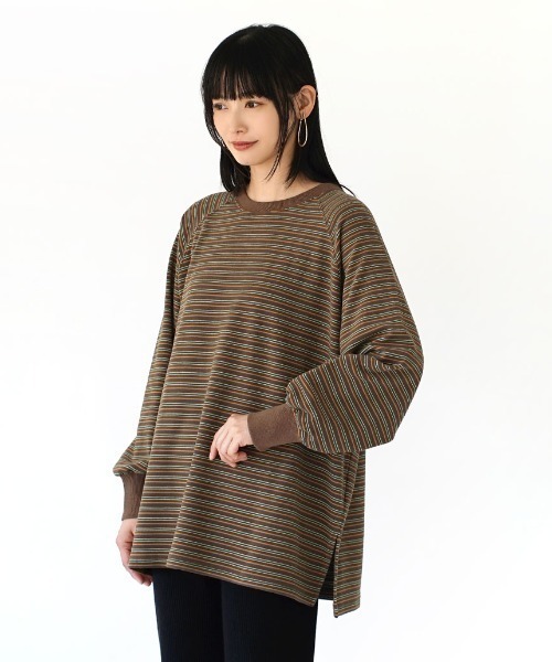 MIMIMEMETE(ミミメメット)の「ボーダーフリース ビッグプルオーバー(Tシャツ/カットソー・レディース・ブラウン/グリーン・フリー)」の11枚目の写真