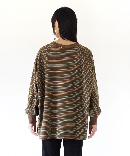MIMIMEMETE(ミミメメット)の「ボーダーフリース ビッグプルオーバー(Tシャツ/カットソー・レディース・ブラウン/グリーン・フリー)」の12枚目の写真