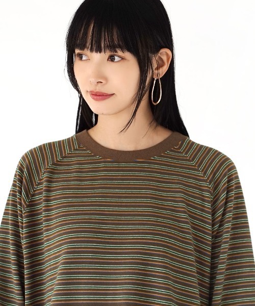 MIMIMEMETE(ミミメメット)の「ボーダーフリース ビッグプルオーバー(Tシャツ/カットソー・レディース・ブラウン/グリーン・フリー)」の14枚目の写真