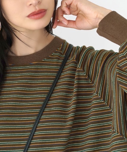 MIMIMEMETE(ミミメメット)の「ボーダーフリース ビッグプルオーバー(Tシャツ/カットソー・レディース・ブラウン/グリーン・フリー)」の13枚目の写真