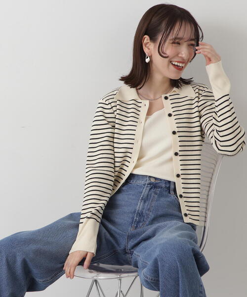 N.(N. Natural Beauty Basic)(エヌエヌナチュラルビューティーベーシック)の「◆襟付きリブカーディガン(カーディガン/ボレロ・レディース・ホワイト×ピンク/ホワイト×ブラック・MEDIUM)」の20枚目の写真