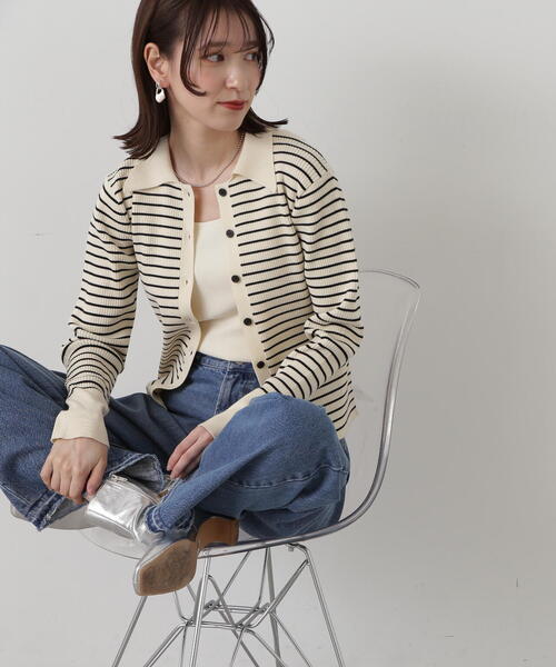 N.(N. Natural Beauty Basic)(エヌエヌナチュラルビューティーベーシック)の「◆襟付きリブカーディガン(カーディガン/ボレロ・レディース・ホワイト×ピンク/ホワイト×ブラック・MEDIUM)」の21枚目の写真