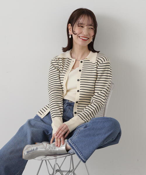 N.(N. Natural Beauty Basic)(エヌエヌナチュラルビューティーベーシック)の「◆襟付きリブカーディガン(カーディガン/ボレロ・レディース・ホワイト×ピンク/ホワイト×ブラック・MEDIUM)」の22枚目の写真