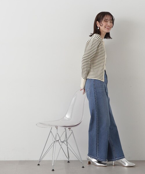 N.(N. Natural Beauty Basic)(エヌエヌナチュラルビューティーベーシック)の「◆襟付きリブカーディガン(カーディガン/ボレロ・レディース・ホワイト×ピンク/ホワイト×ブラック・MEDIUM)」の4枚目の写真