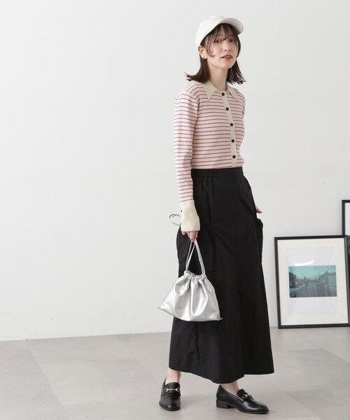 N.(N. Natural Beauty Basic)(エヌエヌナチュラルビューティーベーシック)の「◆襟付きリブカーディガン(カーディガン/ボレロ・レディース・ホワイト×ピンク/ホワイト×ブラック・MEDIUM)」の11枚目の写真