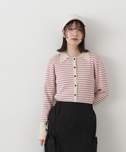 N.(N. Natural Beauty Basic)(エヌエヌナチュラルビューティーベーシック)の「◆襟付きリブカーディガン(カーディガン/ボレロ・レディース・ホワイト×ピンク/ホワイト×ブラック・MEDIUM)」の12枚目の写真