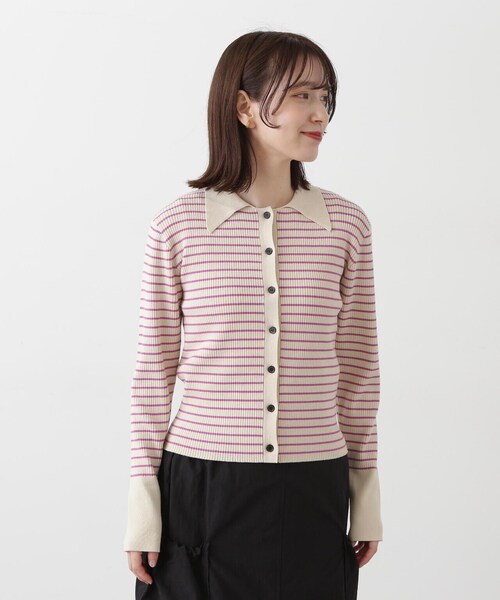 N.(N. Natural Beauty Basic)(エヌエヌナチュラルビューティーベーシック)の「◆襟付きリブカーディガン(カーディガン/ボレロ・レディース・ホワイト×ピンク/ホワイト×ブラック・MEDIUM)」の13枚目の写真