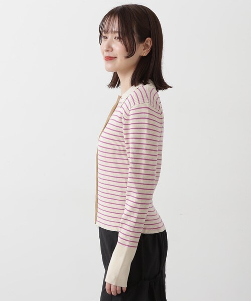 N.(N. Natural Beauty Basic)(エヌエヌナチュラルビューティーベーシック)の「◆襟付きリブカーディガン(カーディガン/ボレロ・レディース・ホワイト×ピンク/ホワイト×ブラック・MEDIUM)」の14枚目の写真