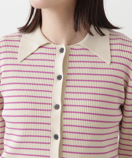 N.(N. Natural Beauty Basic)(エヌエヌナチュラルビューティーベーシック)の「◆襟付きリブカーディガン(カーディガン/ボレロ・レディース・ホワイト×ピンク/ホワイト×ブラック・MEDIUM)」の16枚目の写真
