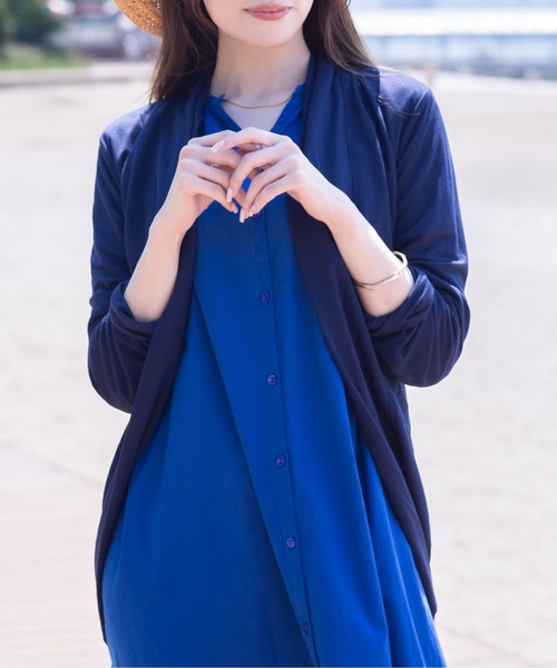 NAVY(ネイビー)の「UVカットトッパーカーディガン 制菌加工 UV対策 季節の変わり目に(カーディガン/ボレロ・レディース・ネイビー/ブラウン/ブラック/オリーブ/杢グレー・M/L/XL/S)」の5枚目の写真