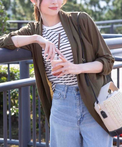 NAVY(ネイビー)の「UVカットトッパーカーディガン 制菌加工 UV対策 季節の変わり目に(カーディガン/ボレロ・レディース・ネイビー/ブラウン/ブラック/オリーブ/杢グレー・M/L/XL/S)」の4枚目の写真