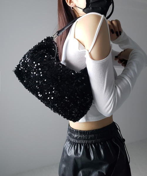 me+em select(ミームセレクト)の「※※【 クラッチにもできる2WAY 】モダンスパンコールスクエアハンドバッグ(ハンドバッグ・レディース・ブラック系その他/ブラック・FREE)」の9枚目の写真