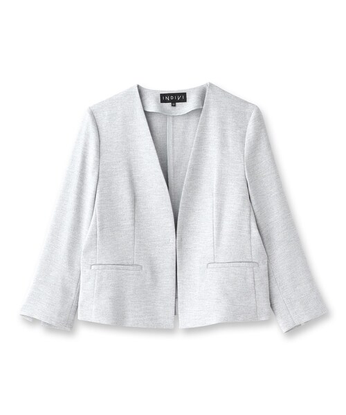 INDIVI（インディヴィ）の「◆【洗える／UVケア／接触冷感／SETUP可能】麻調ノーカラージャケット（スーツジャケット・レディース・ライトグレー系3/ナチュラル/ネイビー・40/38/36/34/19/15 /13/12/05/03/42/07/17）」の7枚目の写真