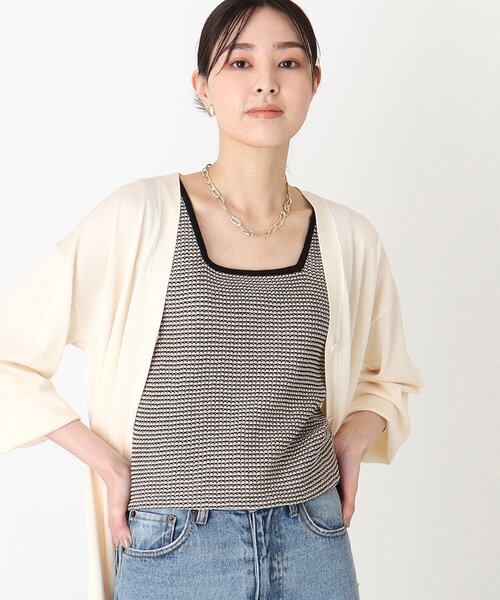 THE SHOP TK (ザ ショップ ティーケー )の「◆【前後2WAY】ストライプ&ジャカードニットタンク/洗濯機OK(タンクトップ・レディース・ブルー系1/ブラック系1/アイボリー系2/ブラウン系3・12/13)」の2枚目の写真