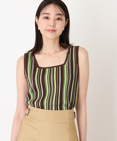 THE SHOP TK (ザ ショップ ティーケー )の「◆【前後2WAY】ストライプ&ジャカードニットタンク/洗濯機OK(タンクトップ・レディース・ブルー系1/ブラック系1/アイボリー系2/ブラウン系3・12/13)」の1枚目の写真