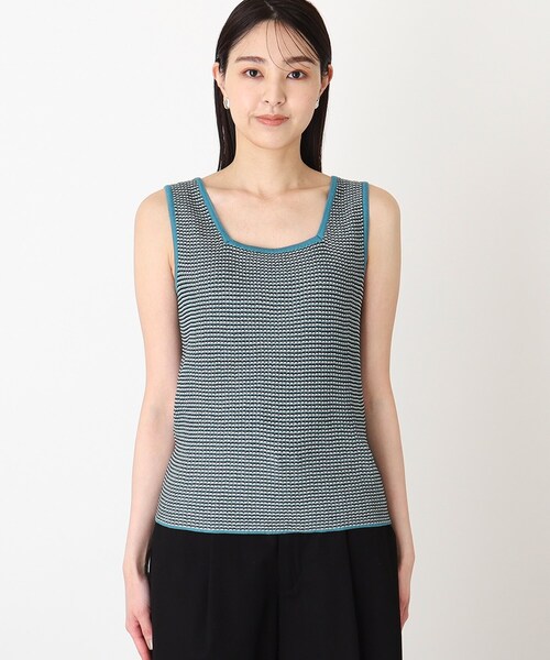 THE SHOP TK (ザ ショップ ティーケー )の「◆【前後2WAY】ストライプ&ジャカードニットタンク/洗濯機OK(タンクトップ・レディース・ブルー系1/ブラック系1/アイボリー系2/ブラウン系3・12/13)」の6枚目の写真