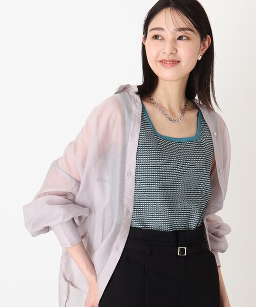 THE SHOP TK (ザ ショップ ティーケー )の「◆【前後2WAY】ストライプ&ジャカードニットタンク/洗濯機OK(タンクトップ・レディース・ブルー系1/ブラック系1/アイボリー系2/ブラウン系3・12/13)」の4枚目の写真