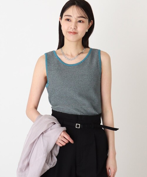 THE SHOP TK (ザ ショップ ティーケー )の「◆【前後2WAY】ストライプ&ジャカードニットタンク/洗濯機OK(タンクトップ・レディース・ブルー系1/ブラック系1/アイボリー系2/ブラウン系3・12/13)」の5枚目の写真