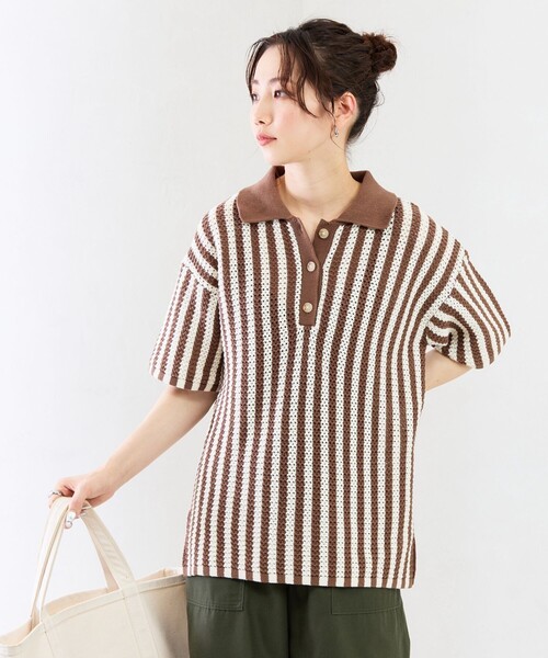 セール】限定展開 アイレット ストライプ ポロニット（ニット