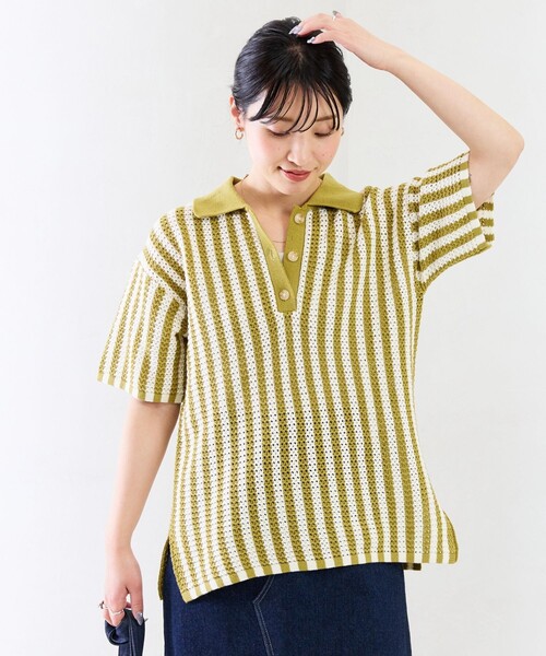 セール】限定展開 アイレット ストライプ ポロニット（ニット