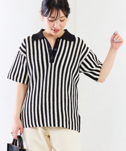 セール】限定展開 アイレット ストライプ ポロニット（ニット