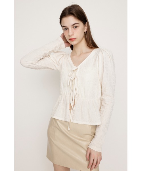 SLY(スライ)の「2WAY SWELLING JQ PUFF TOPS ツーウェイ スウェリング ジャガード パフ トップス(Tシャツ/カットソー・レディース・イエロー/アイボリー/ブラック・FREE)」の7枚目の写真