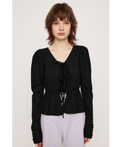 SLY(スライ)の「2WAY SWELLING JQ PUFF TOPS ツーウェイ スウェリング ジャガード パフ トップス(Tシャツ/カットソー・レディース・イエロー/アイボリー/ブラック・FREE)」の10枚目の写真