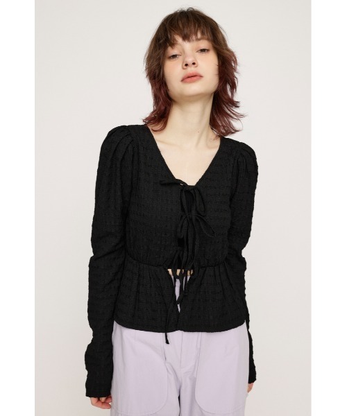 SLY(スライ)の「2WAY SWELLING JQ PUFF TOPS ツーウェイ スウェリング ジャガード パフ トップス(Tシャツ/カットソー・レディース・イエロー/アイボリー/ブラック・FREE)」の12枚目の写真
