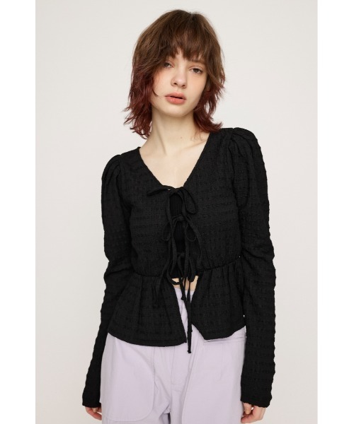 SLY(スライ)の「2WAY SWELLING JQ PUFF TOPS ツーウェイ スウェリング ジャガード パフ トップス(Tシャツ/カットソー・レディース・イエロー/アイボリー/ブラック・FREE)」の13枚目の写真