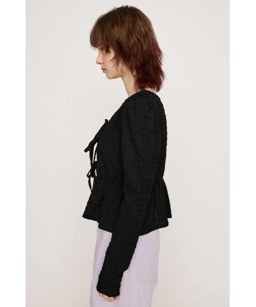 SLY(スライ)の「2WAY SWELLING JQ PUFF TOPS ツーウェイ スウェリング ジャガード パフ トップス(Tシャツ/カットソー・レディース・イエロー/アイボリー/ブラック・FREE)」の14枚目の写真
