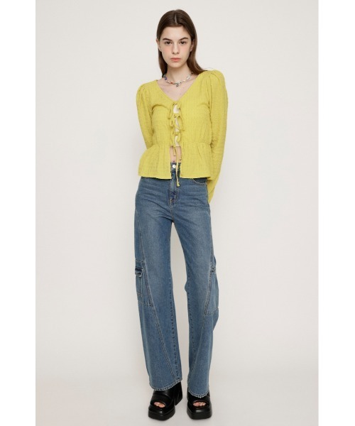 SLY(スライ)の「2WAY SWELLING JQ PUFF TOPS ツーウェイ スウェリング ジャガード パフ トップス(Tシャツ/カットソー・レディース・イエロー/アイボリー/ブラック・FREE)」の19枚目の写真