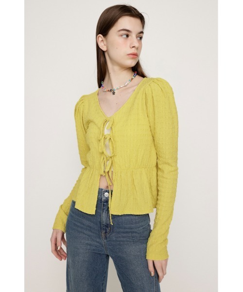 SLY(スライ)の「2WAY SWELLING JQ PUFF TOPS ツーウェイ スウェリング ジャガード パフ トップス(Tシャツ/カットソー・レディース・イエロー/アイボリー/ブラック・FREE)」の20枚目の写真