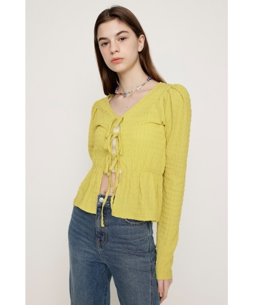 SLY(スライ)の「2WAY SWELLING JQ PUFF TOPS ツーウェイ スウェリング ジャガード パフ トップス(Tシャツ/カットソー・レディース・イエロー/アイボリー/ブラック・FREE)」の21枚目の写真