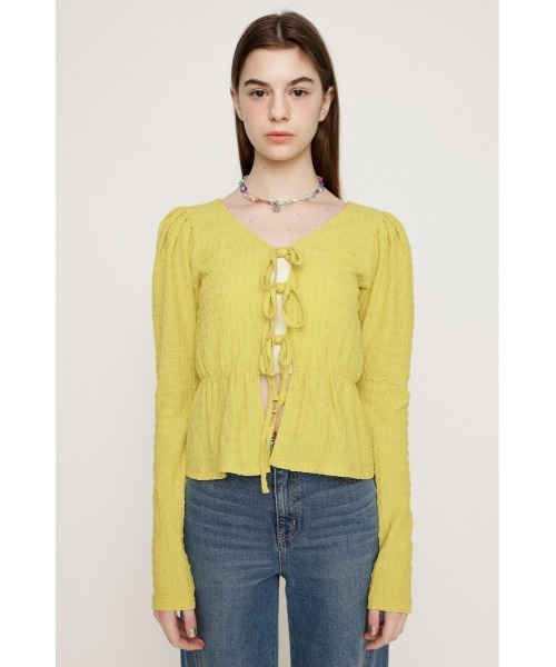 SLY(スライ)の「2WAY SWELLING JQ PUFF TOPS ツーウェイ スウェリング ジャガード パフ トップス(Tシャツ/カットソー・レディース・イエロー/アイボリー/ブラック・FREE)」の18枚目の写真