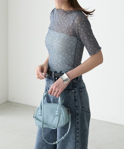 BONLECILL(ボンルシール)の「シアーメロー小花柄半袖プルオーバー/インナー(Tシャツ/カットソー・レディース・アイボリー/チャコールグレー/ライトグレー・FREE)」の9枚目の写真