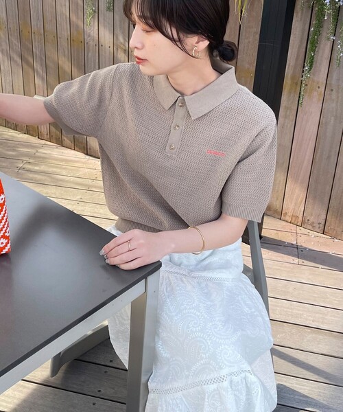 fredy emue（フレディエミュ）の「【GEVACO】コットンすかし編みニットポロシャツ（ニット/セーター・レディース・ミント/ネイビー/グレイッシュベージュ/アイボリー・38）」の3枚目の写真