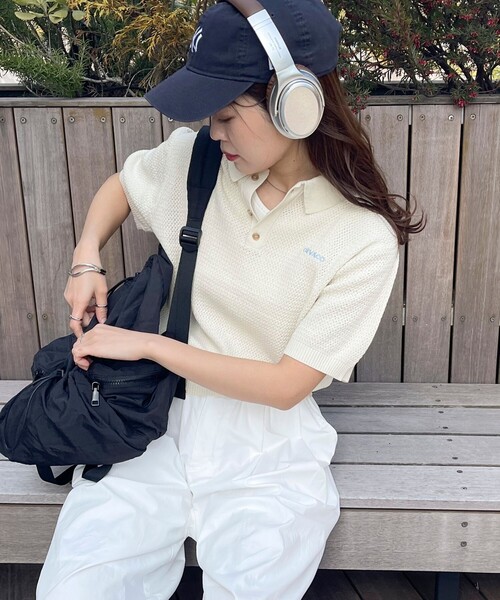 fredy emue（フレディエミュ）の「【GEVACO】コットンすかし編みニットポロシャツ（ニット/セーター・レディース・ミント/ネイビー/グレイッシュベージュ/アイボリー・38）」の2枚目の写真