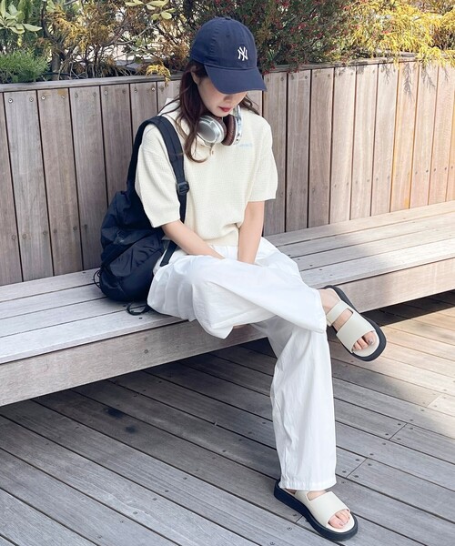 fredy emue（フレディエミュ）の「【GEVACO】コットンすかし編みニットポロシャツ（ニット/セーター・レディース・ミント/ネイビー/グレイッシュベージュ/アイボリー・38）」の5枚目の写真