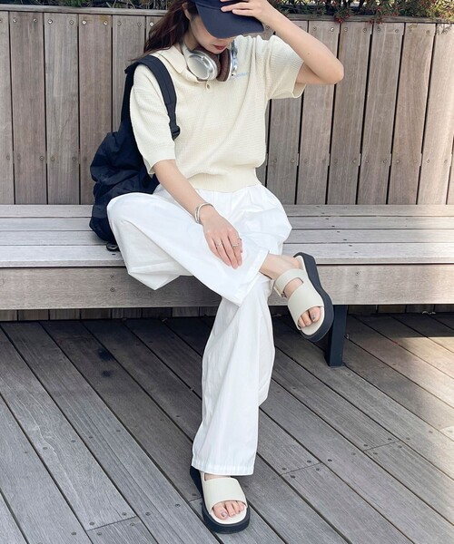 fredy emue（フレディエミュ）の「【GEVACO】コットンすかし編みニットポロシャツ（ニット/セーター・レディース・ミント/ネイビー/グレイッシュベージュ/アイボリー・38）」の6枚目の写真