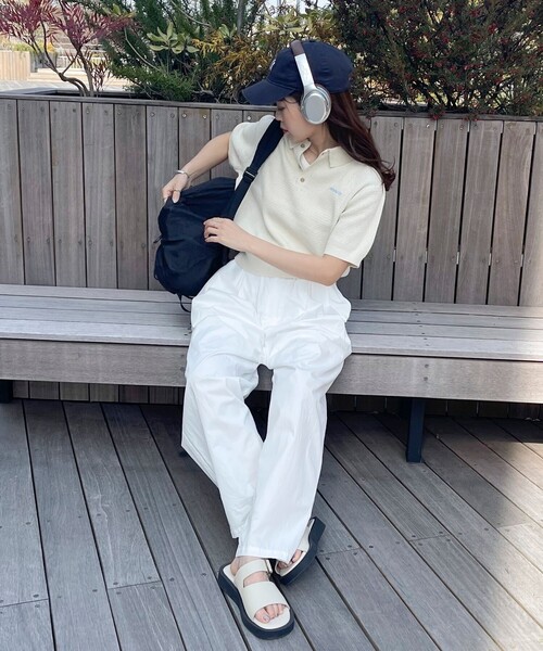 fredy emue（フレディエミュ）の「【GEVACO】コットンすかし編みニットポロシャツ（ニット/セーター・レディース・ミント/ネイビー/グレイッシュベージュ/アイボリー・38）」の7枚目の写真