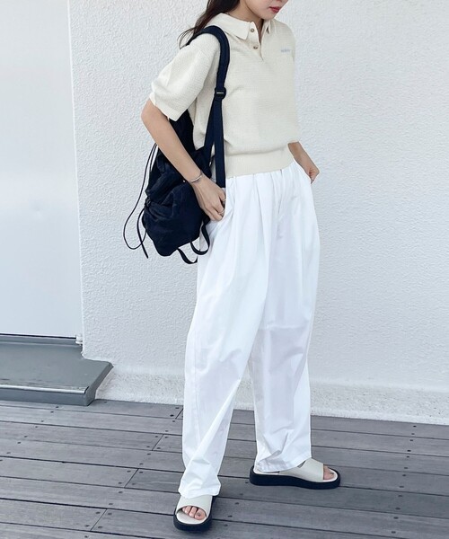 fredy emue（フレディエミュ）の「【GEVACO】コットンすかし編みニットポロシャツ（ニット/セーター・レディース・ミント/ネイビー/グレイッシュベージュ/アイボリー・38）」の8枚目の写真