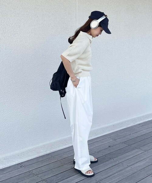 fredy emue（フレディエミュ）の「【GEVACO】コットンすかし編みニットポロシャツ（ニット/セーター・レディース・ミント/ネイビー/グレイッシュベージュ/アイボリー・38）」の10枚目の写真